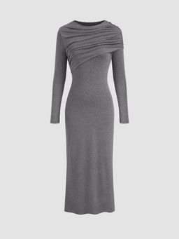 Cider - Round Neckline Ruched Midi Dress