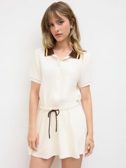Cider - Polo Drawstring Knotted Ruffle Mini Dress