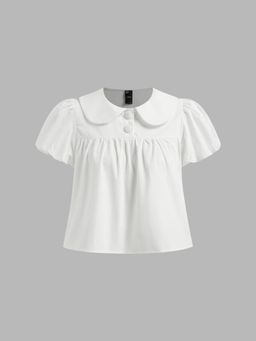 Cider - 100% Cotton Peter Pan Collar Puff Sleeve Shirt