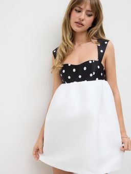 Cider - Sweetheart Polka Dot Two Tone Mini Dress