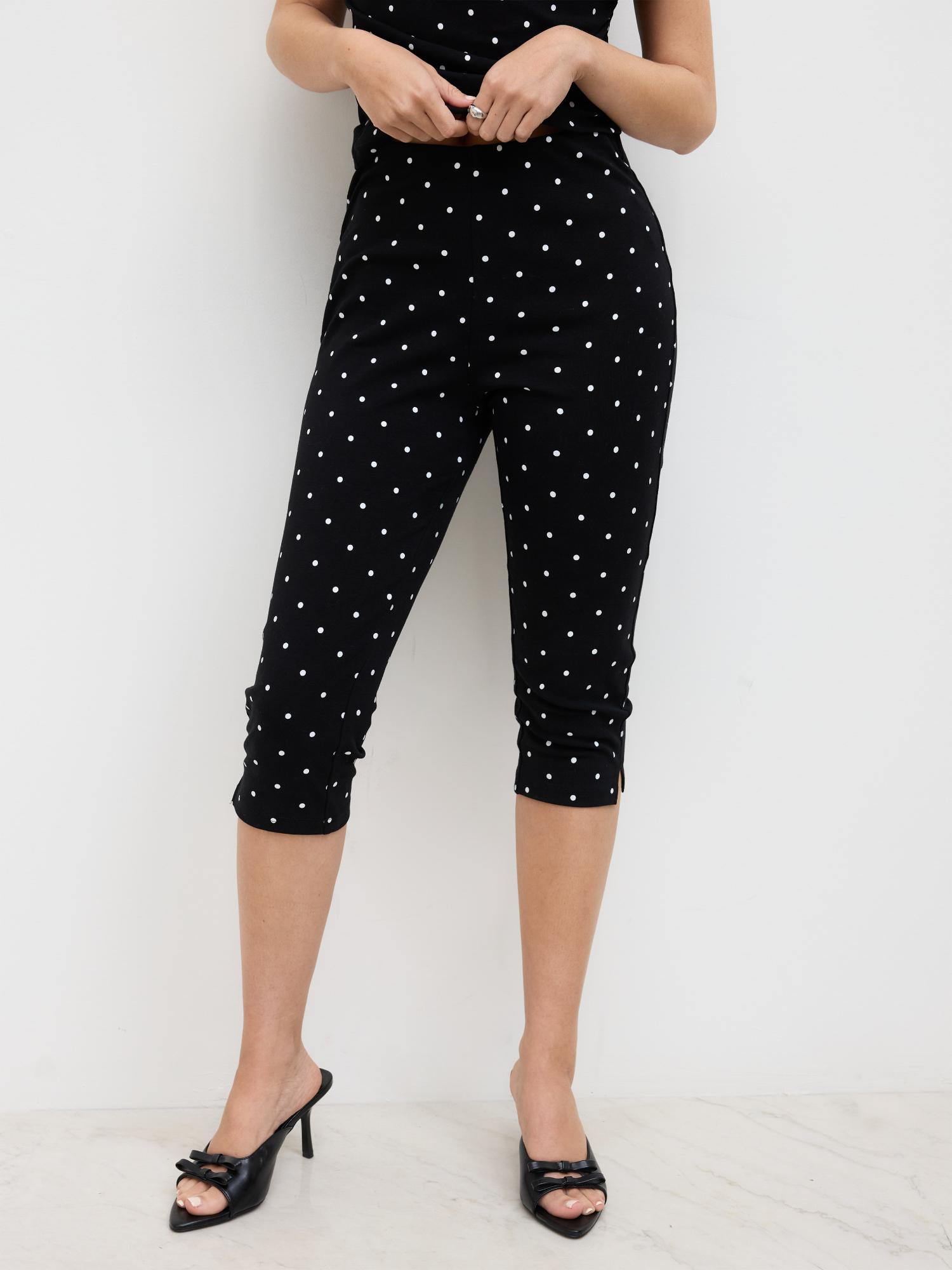 Cotton-blend Mid Rise Polka Dot Capri Leggings-image-6