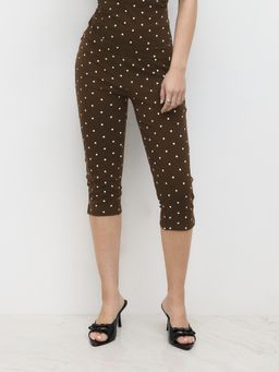 Cider - Cotton-blend Mid Rise Polka Dot Capri Leggings