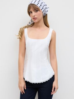 Cider - Cotton Broderie Anglaise Hem Cut Out Tank Top
