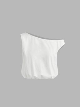 Cider - Cotton Asymmetrical Neck Bubble Hem Crop Tank Top