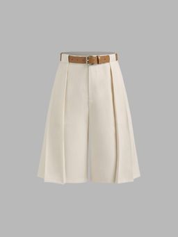 Cider - Mid Rise Pleated Bermuda Shorts With Belt (Set of 2)