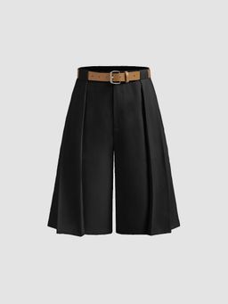 Cider - Mid Rise Pleated Bermuda Shorts With Belt (Set of 2)