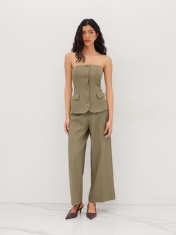 Cider - Strapless Button Wide Leg Jumpsuit