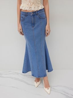 Cider - High Stretch Denim Mid Rise Mermaid Maxi Skirt