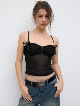 Cider - Mesh Bowknot Corset Crop Top