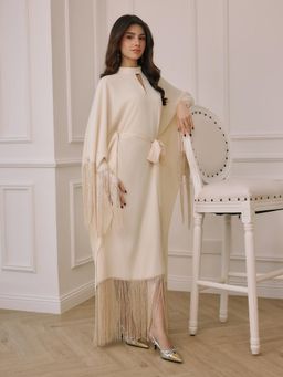 Cider - Stand Collar Fringe Knotted Maxi Dress