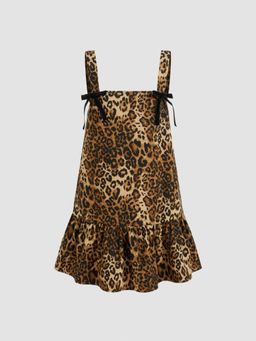 Cider - 100% Cotton Leopard Bowknot Mini Dress