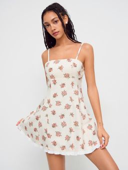 Cider - 100% Cotton Floral Ruffle Hem Mini Dress