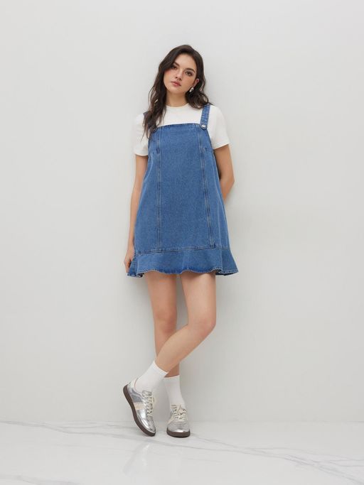 white christmas dresses Dark Blue Denim Danni Pinafore Mini Dress main image 1