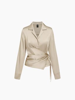 Cider - Notched Collar Ruched Knotted Shirt