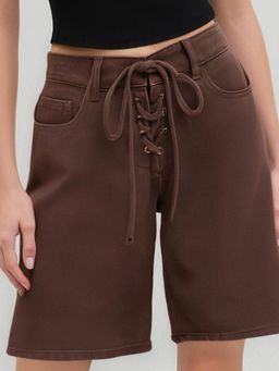 Cider - Denim Low Rise Lace Up Knotted Bermuda Jorts