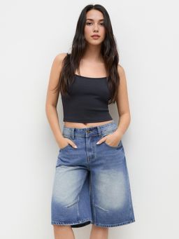 Cider - Denim Mid Rise Wide Leg Jorts