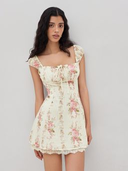 Cider - Square Neck Floral Knotted Mini Dress