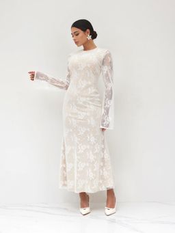 Cider - Lace Round Neckline Floral Maxi Dress