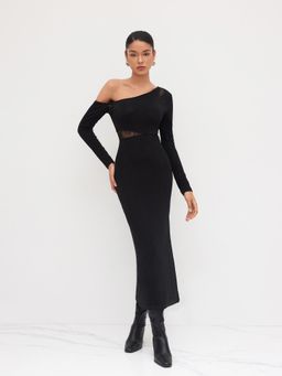 Cider - Asymmetrical Neck Lace Midi Dress