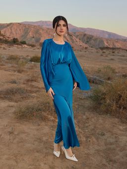 Cider - Round Neckline Ruched Ruffle Cut Out Maxi Dress