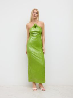 Cider - Sequin Halter Neckline Split Backless Maxi Dress