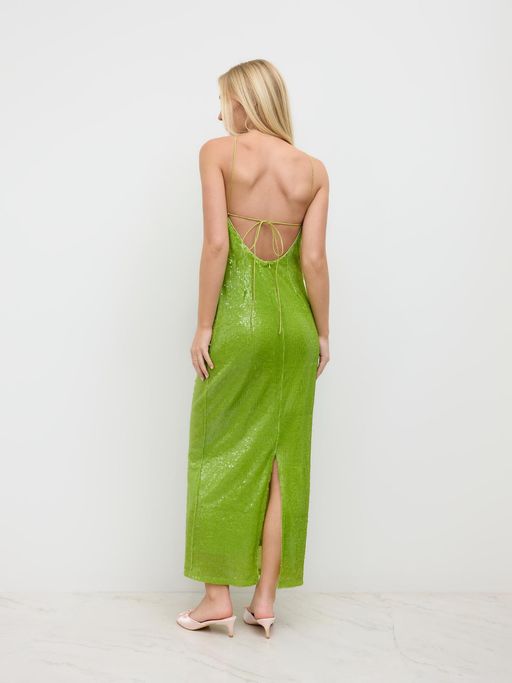Buy Cider Sequin Halter Neckline Split Backless Maxi Dress (XXS) Online