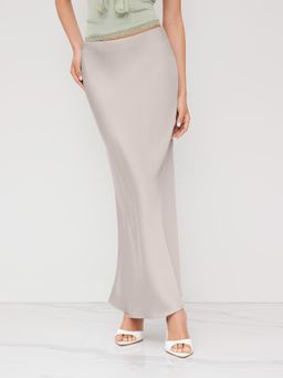 Cider - Satin Mid Rise Ruffle Bias Maxi Skirt