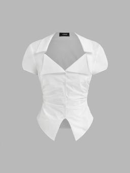 Cider - 100% Cotton Tartan Split Ruched Shirt style Top