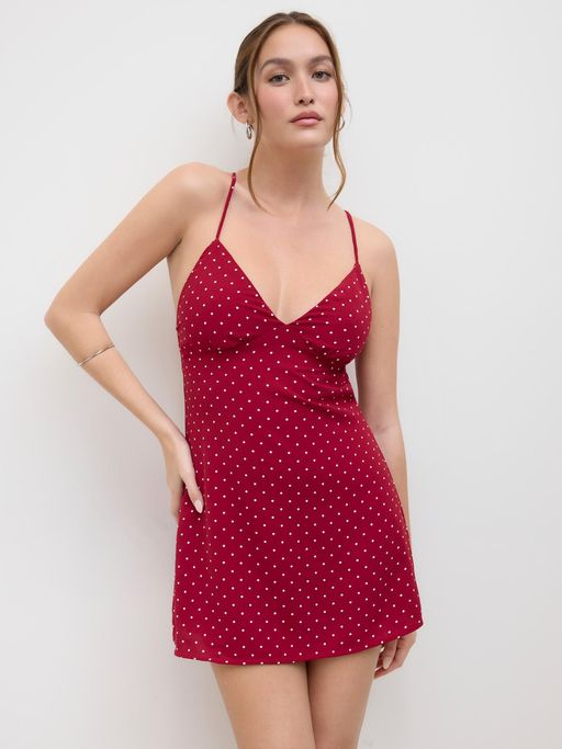 Buy Cider Sweetheart Polka Dot Knotted Backless Mini Dress (XXS) Online