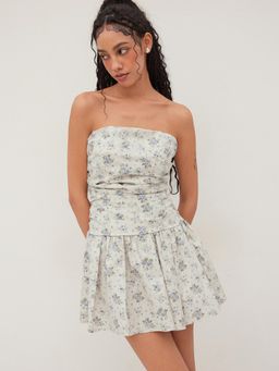 Cider - 100% Cotton Floral Ruched Bandeau Mini Dress
