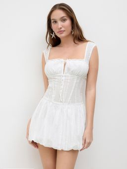 Cider - Cotton Broderie Anglaise Lettuce Trim Bubble Hem Mini Dress