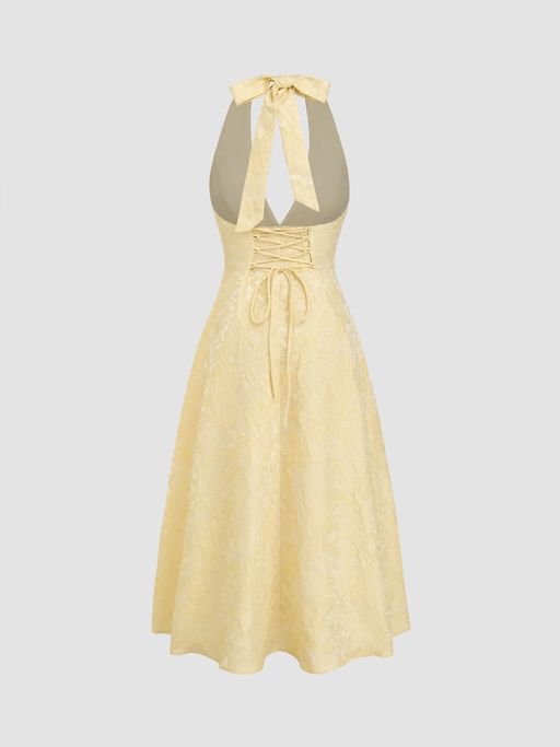 cider yellow dress Plaid Set from in size S. Runs small, Buy Cider Jacquard Halter Neckline