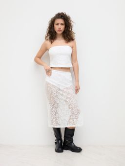 Cider - Lace Floral Bandeau Top & Lace Low Rise Split Skirt