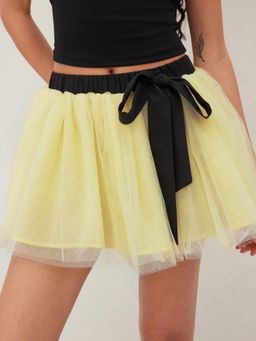 Cider - Mesh Mid Rise Bowknot Tulle Mini Skirt