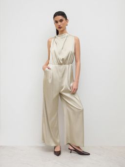 Cider - Cowl Neck Ruched Cut Out Jumpsuit