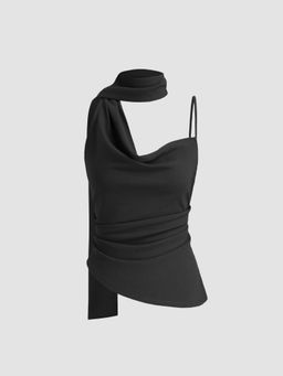 Cider - Halter Neckline Ruched Top With Scarf