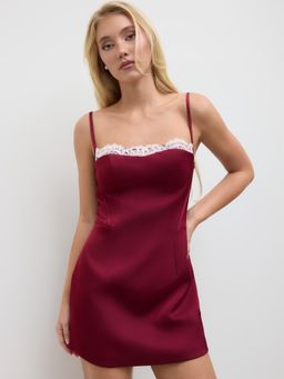 Cider - U-neckline Lace Trim Mini Dress