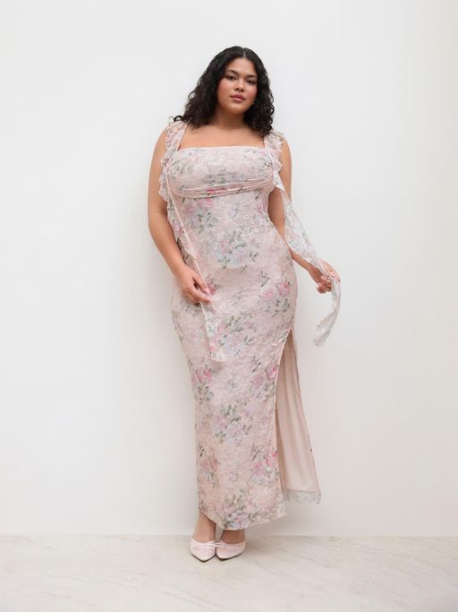 Buy Cider Lace Floral Ruffle Hem Split Maxi Dress Curve & Plus (0XL) Online