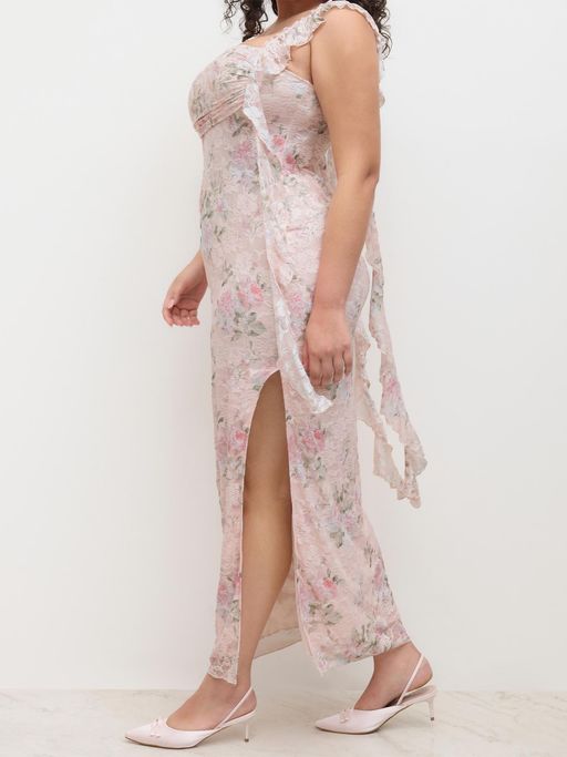 Buy Cider Lace Floral Ruffle Hem Split Maxi Dress Curve & Plus (0XL) Online