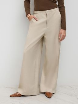 Cider - Mid Rise Elastic Waist Pleated Straight Leg Trousers