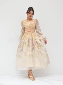 Cider - Cotton Floral Pleated Maxi Dress
