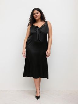 Cider - Satin Sweetheart Lace Bowknot Midi Dress Curve & Plus