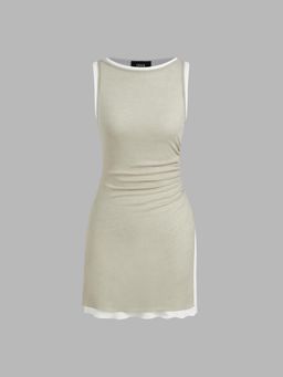 Cider - Boat Neck Ruched Split Mini Dress & Solid Mini Dress