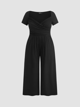 Cider - V-neck Ruched Straight Leg Jumpsuit Curve & Plus