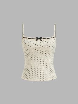 Cider - Cotton-blend Polka Dot Bowknot Top