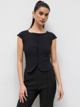 Cider - Boat Neck Button Up Short Sleeve Top