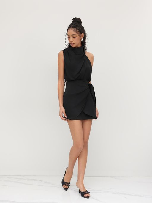 asymmetrical neck knotted mini dress Buy Cider Asymmetrical Neck Knotted Cut Out Ruched Mini Dress (XS) Online