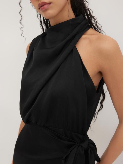 asymmetrical neck knotted mini dress Cider Knit Fabric Asymmetrical Neck Knotted Dress