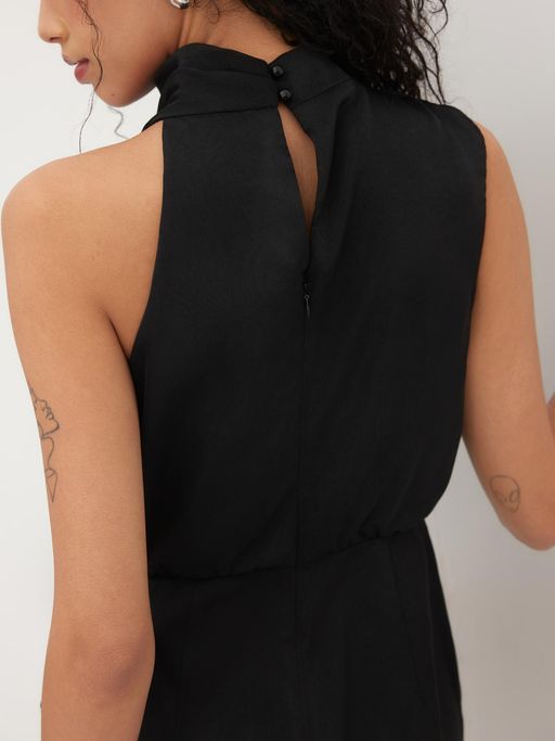 asymmetrical neck knotted mini dress Woven Asymmetrical Neck Knotted Mini Dress Curve & Plus For Daily Casual Date