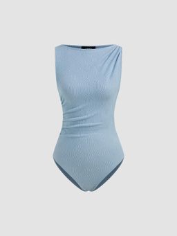 Cider - Boat Neck Texture Ruched Bodysuit